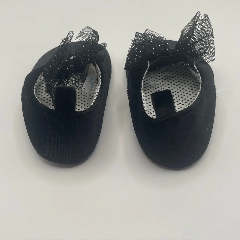 SALE 4/$20 Carter's Black crib Shoes Soft Slip-On Design silver glitter bow 6-9